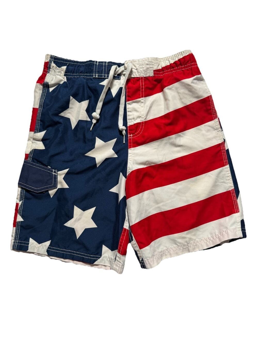 Vanu Surf Boys American Flag Swim Trunks Size M 10/12 Mesh Lined